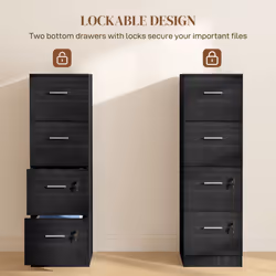 HOMCOM 4 Drawer File Cabinet Locking Filing Cabinet, Black Wood Effect - Additional view 4