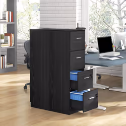 HOMCOM 4 Drawer File Cabinet Locking Filing Cabinet, Black Wood Effect - Additional view 5