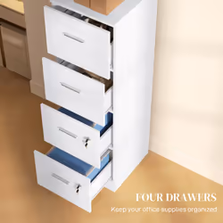 HOMCOM 4 Drawer File Cabinet Locking Filing Cabinet for A4, Ash Wood-Effect
