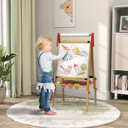 AIYAPLAY 3-in-1 Kids Easel with Paper Roll, Whiteboard, Chalkboard