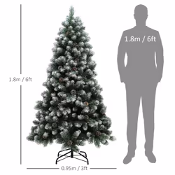 HOMCOM 6ft Artificial Pine Christmas Tree with Pinecones, Steel Base