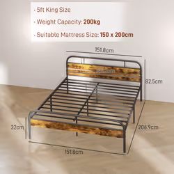HOMCOM King Bed Frame with Headboard, No Box Spring Needed, Rustic Brown
