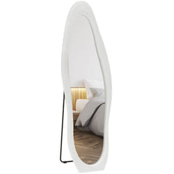 HOMCOM Irregular Full Length Mirror with Velvet Frame 160 x 50cm White