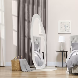 HOMCOM Irregular Full Length Mirror with Velvet Frame 160 x 50cm White