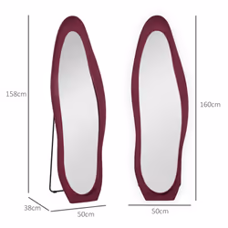 HOMCOM Irregular Full Length Mirror with Velvet Frame 160 x 50cm Wine Red