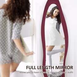 HOMCOM Irregular Full Length Mirror with Velvet Frame 160 x 50cm Wine Red