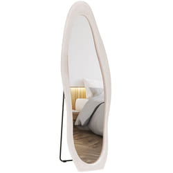 HOMCOM Irregular Full Length Mirror with Velvet Frame 160 x 50cm Light Pink