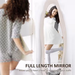 HOMCOM Irregular Full Length Mirror with Velvet Frame 160 x 50cm Light Pink