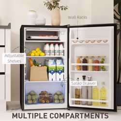 HOMCOM 91L Freestanding Under Counter Fridge with Lock Black