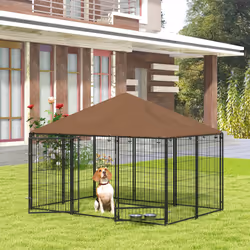 PawHut Outdoor Dog House Kennel with Canopy Top & Lock Rotating Bowl Holder
