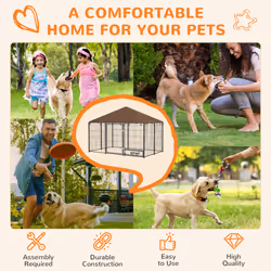 PawHut Outdoor Dog House Kennel with Canopy Top & Lock Rotating Bowl Holder