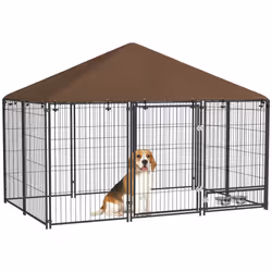 PawHut Outdoor Dog House Kennel with Canopy Top & Lock Rotating Bowl Holder - Additional view 8