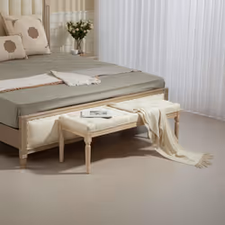 HOMCOM End of Bed Bench Upholstered Foot Stool Linen-Touch Ottoman Cream