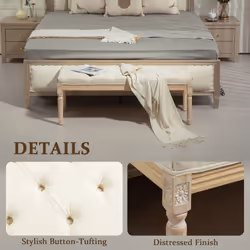 HOMCOM End of Bed Bench Upholstered Foot Stool Linen-Touch Ottoman Cream