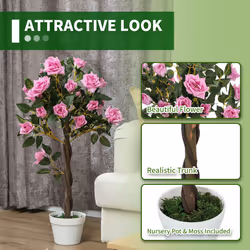 Outsunny Set of 2 90cm Artificial Rose Tree, Fake Decorative Plant, Purple