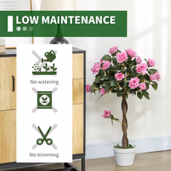 Outsunny Set of 2 90cm Artificial Rose Tree, Fake Decorative Plant, Purple