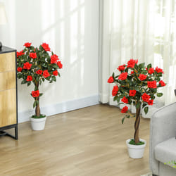 Outsunny Set of 2 90cm Artificial Rose Tree, Fake Decorative Plant, Red