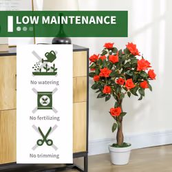 Outsunny Set of 2 90cm Artificial Rose Tree, Fake Decorative Plant, Red
