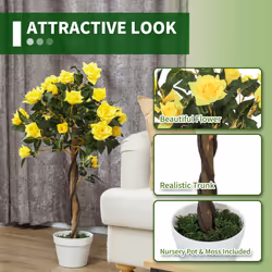 Outsunny Set of 2 90cm Artificial Rose Tree, Fake Decorative Plant, Yellow