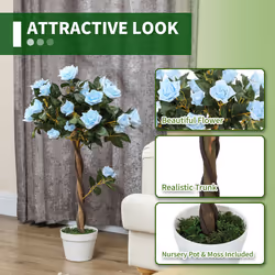 Outsunny Set of 2 90cm Artificial Rose Tree, Fake Decorative Plant, Blue