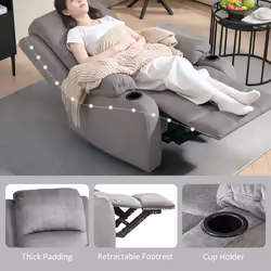 HOMCOM Recliner Armchair for Living Room, Recliner Chair with Cup Holder Grey