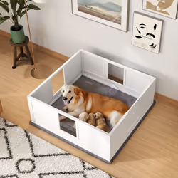 PawHut Dog Whelping Box with Whelping Pad, Adjustable Entrance, 124 x 120cm