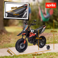 AIYAPLAY 12V Aprilia Licensed Kids Motorbike with Training Wheels, Red