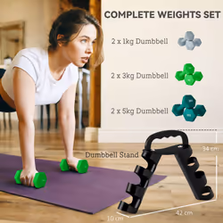 SPORTNOW Dumbbells Set with Storage Rack, 2 x 1kg, 2 x 3kg, 2 x 5kg, Grey