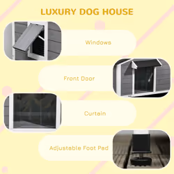 PawHut Wooden Dog Kennel for Outside 97L x 72W x 65Hcm, Grey - Additional view 4