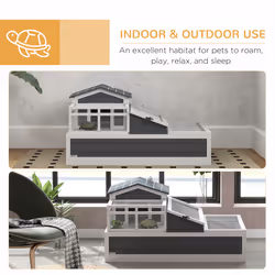 PawHut Wooden Tortoise House Indoor Outdoor w/ Balcony, Tray, Openable Roof - Additional view 6