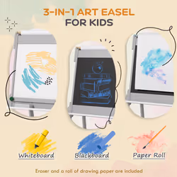 AIYAPLAY Double-Sided Art Easel for Kids with Paper Roll, Storage Boxes