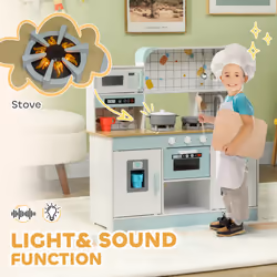 AIYAPLAY Toy Kitchen, Pretend Role Play Kitchen w/ Ice Maker, Microwave