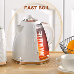 HOMCOM Electric Kettle, Fast Boil, 1.7L, 3kW, Swivel, Auto Shut-off, Cream