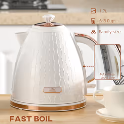 HOMCOM Electric Kettle, Fast Boil, 1.7L, 3kW, Swivel, Auto Shut-off, Cream