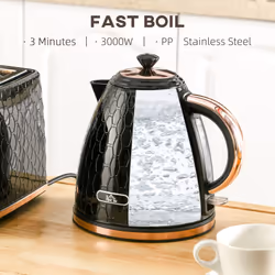 HOMCOM Electric Kettle, Fast Boil, 1.7L, 3kW, Swivel, Auto Shut-off, Black