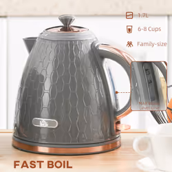 HOMCOM Electric Kettle, Fast Boil, 1.7L, 3kW, Swivel, Auto Shut-off, Grey