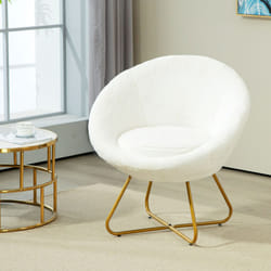 HOMCOM Faux Fur Comfy Chair with Golden Metal Legs, Non-Slip Footpad, White