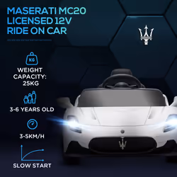 AIYAPLAY Maserati MC20 Licensed 12V Kids Ride on Car w/ Remote, White