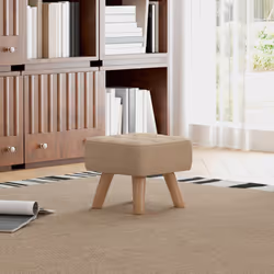 HOMCOM Modern Footstool, Fabric Foot Rest with Rubber Wood Legs, Brown