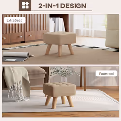 HOMCOM Modern Footstool, Fabric Foot Rest with Rubber Wood Legs, Brown