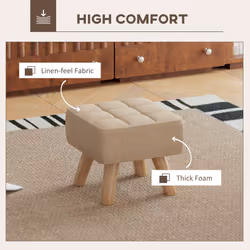 HOMCOM Modern Footstool, Fabric Foot Rest with Rubber Wood Legs, Brown