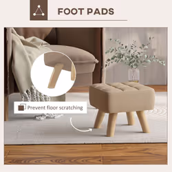 HOMCOM Modern Footstool, Fabric Foot Rest with Rubber Wood Legs, Brown - Additional view 4