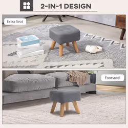 HOMCOM Modern Footstool, Fabric Foot Rest with Rubber Wood Legs, Grey
