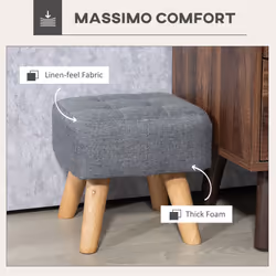 HOMCOM Modern Footstool, Fabric Foot Rest with Rubber Wood Legs, Grey