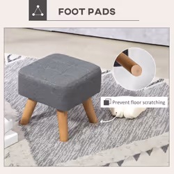 HOMCOM Modern Footstool, Fabric Foot Rest with Rubber Wood Legs, Grey - Additional view 4