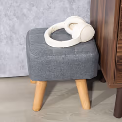 HOMCOM Modern Footstool, Fabric Foot Rest with Rubber Wood Legs, Grey - Additional view 5