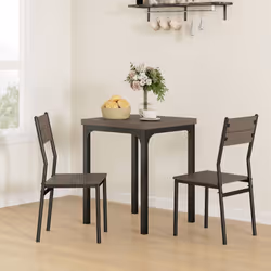 HOMCOM 3 Pcs Compact Dining Table 2 Chairs Set Grey Wood Grain