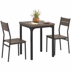 HOMCOM 3 Pcs Compact Dining Table 2 Chairs Set Grey Wood Grain - Additional view 8