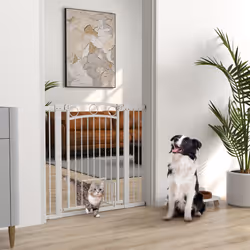 PawHut Stair Gate with Cat Door, Adjustable Width, 76-104cm and 96cm Tall