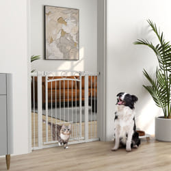 PawHut Stair Gate with Cat Door, Adjustable Width, 76-104cm and 96cm Tall